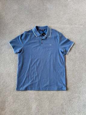 Michael Kors Men's Tipped Pique Polo Shirt in Denim Blue - Size L